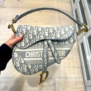 Dior Gray and Gold Saddle Bag